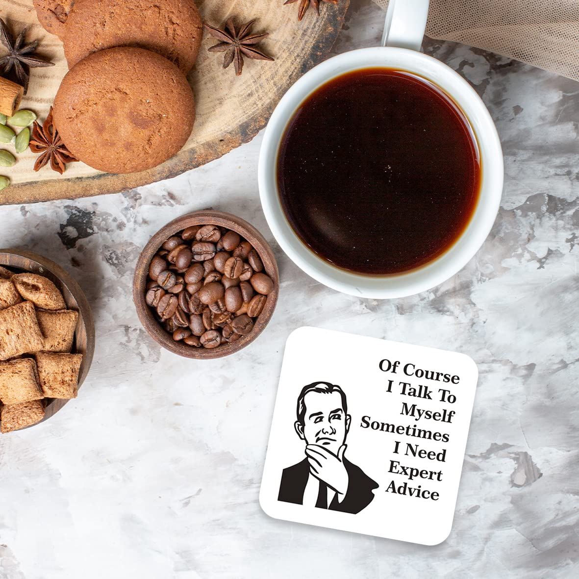 CS630 Ofcourse i Talk to Myself Sometimes i Need Expert Advice Novelty Funny Coffee Tea Drink Gift Glossy MDF Wooden Coaster | Gift for Men, Dad, Colleague, Boss