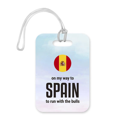 LT089 On My Way to Spain to Run with The Bulls Novelty Funny Unique Designer Gift Glossy Plastic Suitcase Luggage Tag
