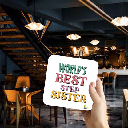 WB018 World's Best Step Sister MDF Wooden Coaster by Kruzroyal | Gift for Step Sister | Unique Novelty Present | 9cm x 9cm | Coffee Tea MDF Wooden Coaster