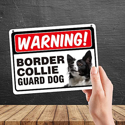 Kruzroyal MP347 WARNING!, Border collie guard dog. Funny Novelty Retro Vintage Metal Wall Sign Plaque 20cm x 15cm