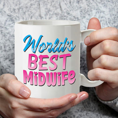 Kruzroyal DZ850 World's Best Midwife Mug 11oz - White Ceramic Cup for Student, Doula, NHS Staff - Heartfelt Thank You, Baby Shower Present for Her