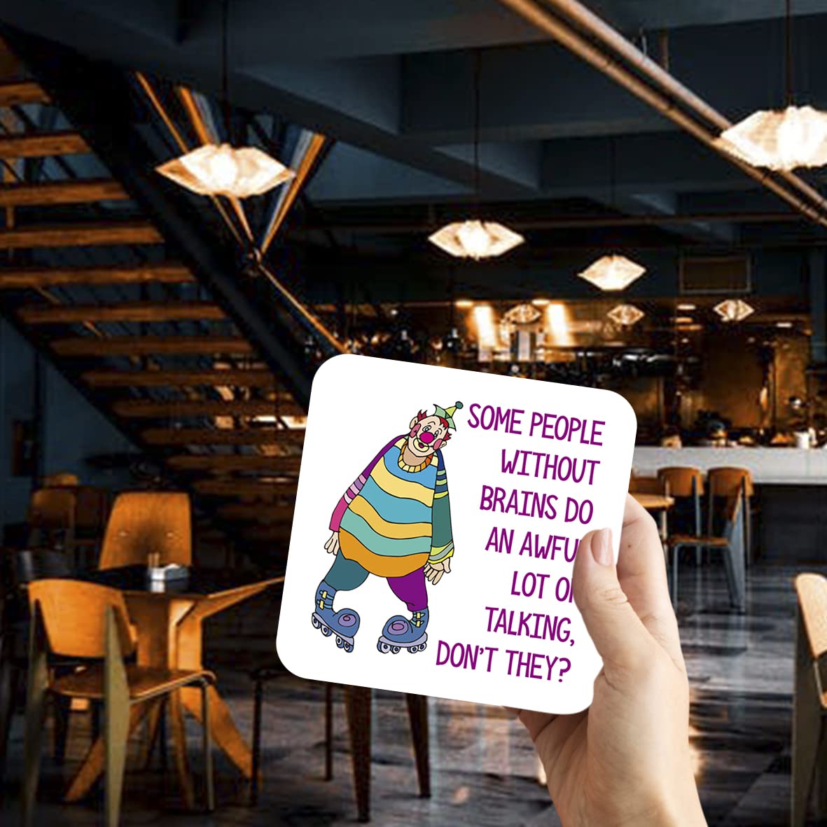 CS534 Some People Without Brains do an Awful lot of Talking, Don't They? Novelty Funny Coffee Tea Drink Gift Glossy MDF Wooden Coaster