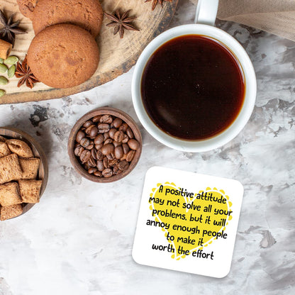 CS415 A Positive Attitude Novelty Funny Coffee Tea Drink Gift Glossy MDF Wooden Coaster