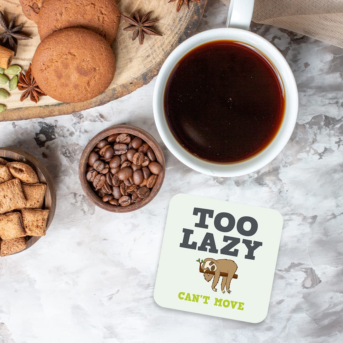 CS639 Too Lazy : Can't Move Novelty Funny Coffee Tea Drink Gift Glossy MDF Wooden Coaster