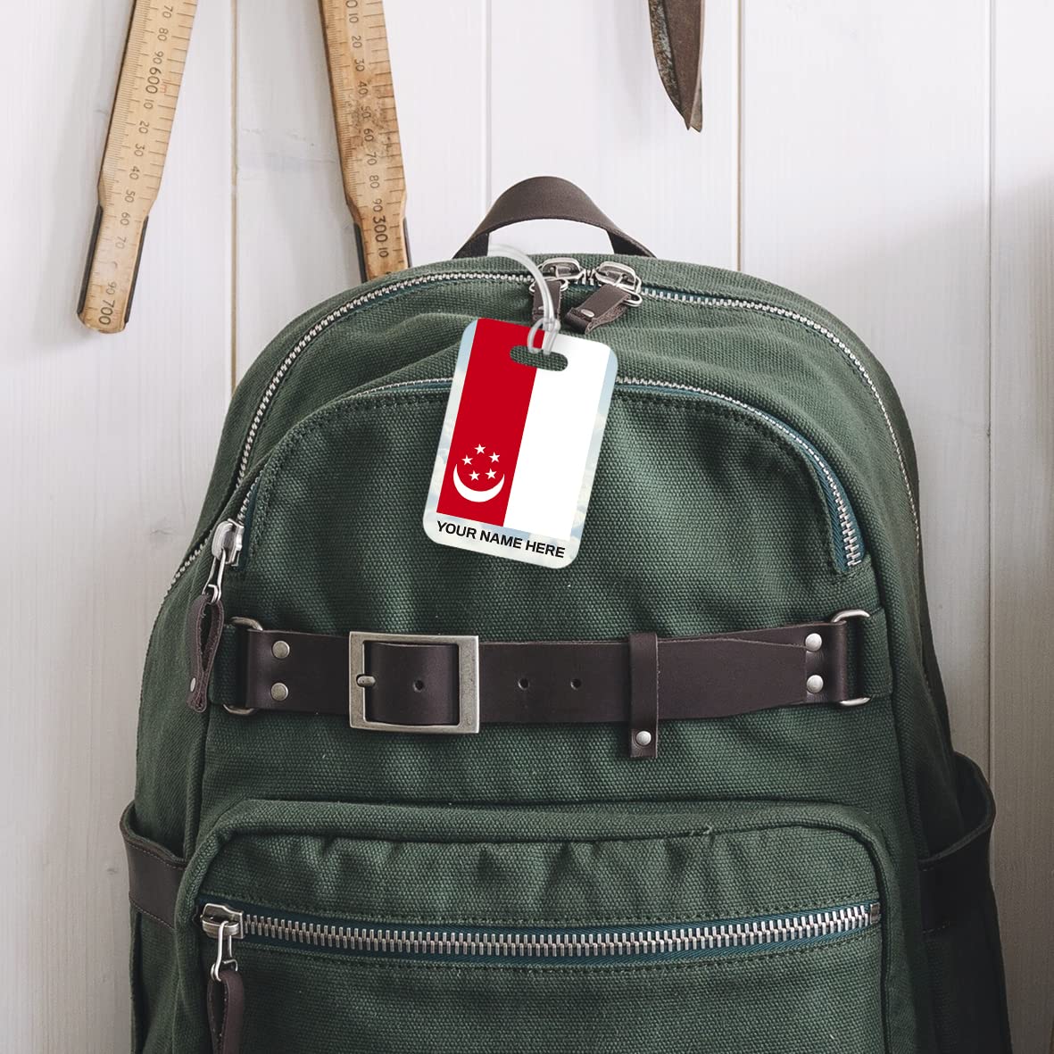 PLT274 Personalised Name with Singapore Flag Novelty Funny Unique Designer Gift Glossy Plastic Suitcase Luggage Tag