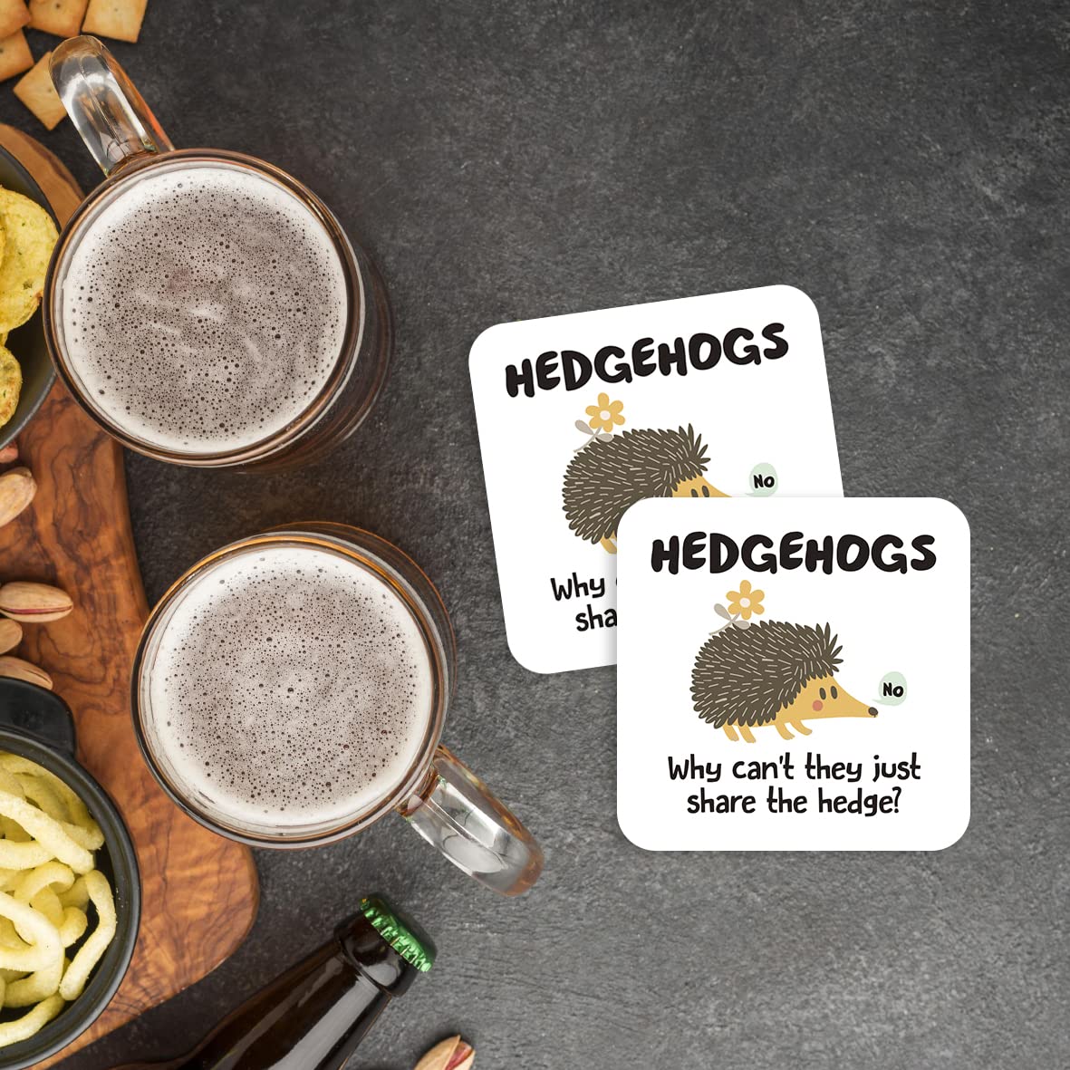 CS723 Hedgehogs Why Can't They just Share The Hedge? Novelty Funny Coffee Tea Drink Gift Glossy MDF Wooden Coaster