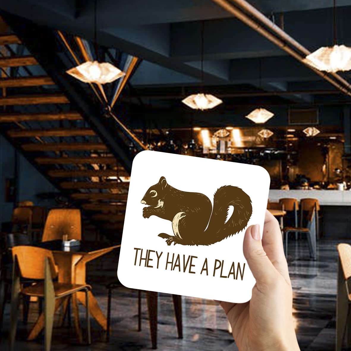 CS502 Squirrel They Have a Plan Novelty Funny Coffee Tea Drink Gift Glossy MDF Wooden Coaster
