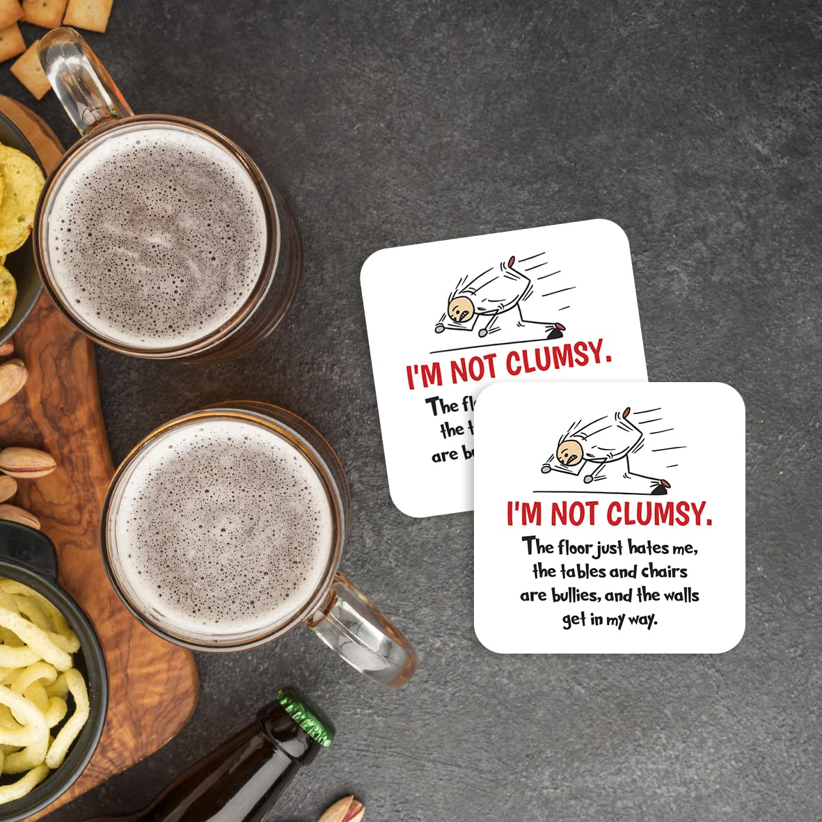 CS479 I'm not clumsy Novelty Funny Coffee Tea Drink Gift Glossy MDF Wooden Coaster Gifts for Clumsy People, Friends, Colleagues