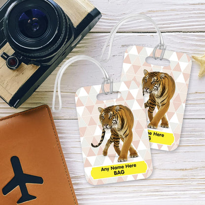 PLT247 Personalised Name's Bag with Tiger Image Novelty Funny Unique Designer Gift Glossy Plastic Suitcase Luggage Tag