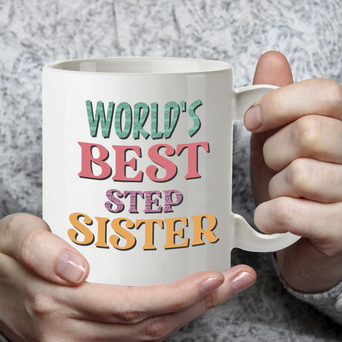 Kruzroyal DZ818 World's Best Step Sister Mug 11oz - White Ceramic Coffee & Tea Cup for Stepsister, Bonus Sister - Ideal Birthday or Holiday Present for Her