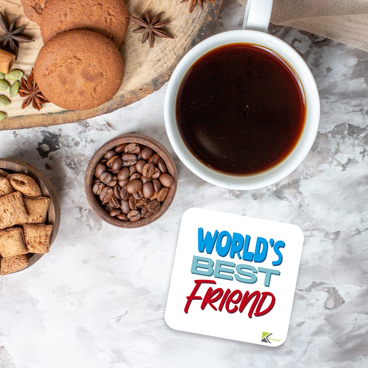 WB023 World's Best Friend MDF Wooden Coaster by Kruzroyal | Gift for Friend | Unique Novelty Present | 9cm x 9cm | Coffee Tea MDF Wooden Coaster