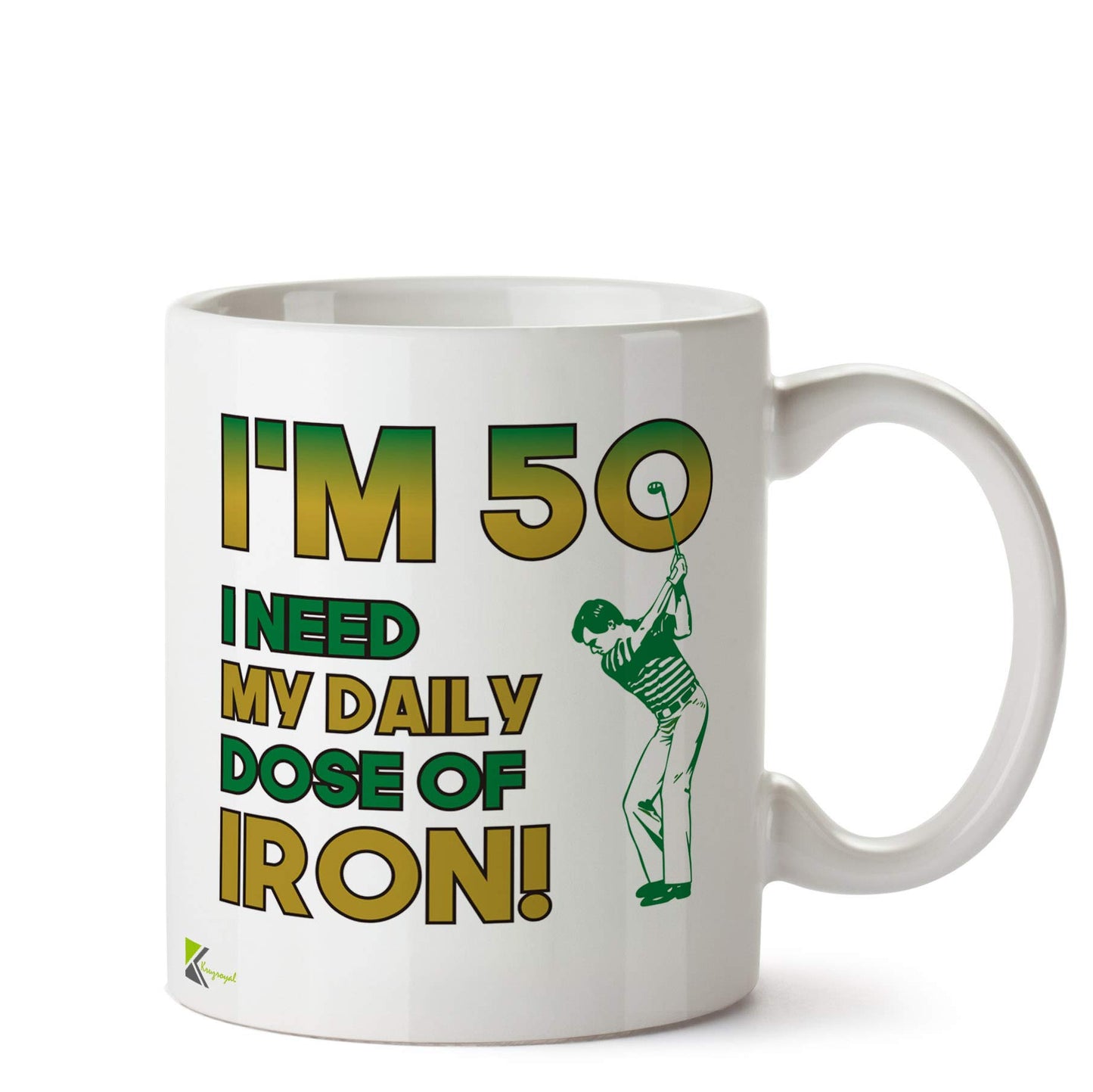 Kruzroyal 50th Birthday Golf Mug | Funny I'm 50 Daily Dose of Iron Ceramic Coffee Tea Cup Gift for Golfer Dad Grandad Men Women