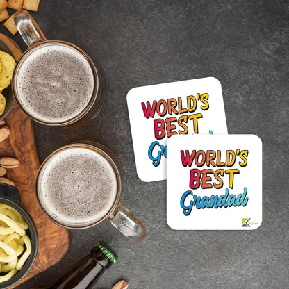 WB025 World's Best Grandad MDF Wooden Coaster by Kruzroyal | Gift for Grandad | Unique Novelty Present | 9cm x 9cm | Coffee Tea MDF Wooden Coaster