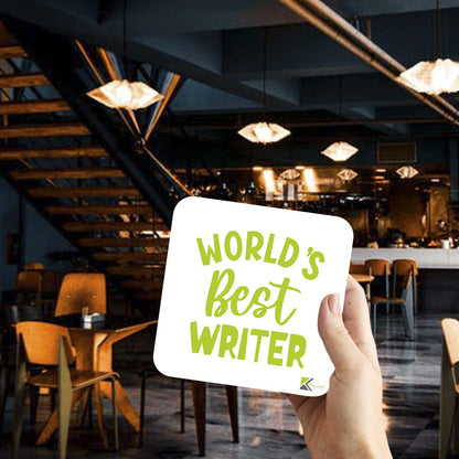 WB021 World's Best Writer MDF Wooden Coaster by Kruzroyal | Gift for Writer | Unique Novelty Present | 9cm x 9cm | Coffee Tea MDF Wooden Coaster