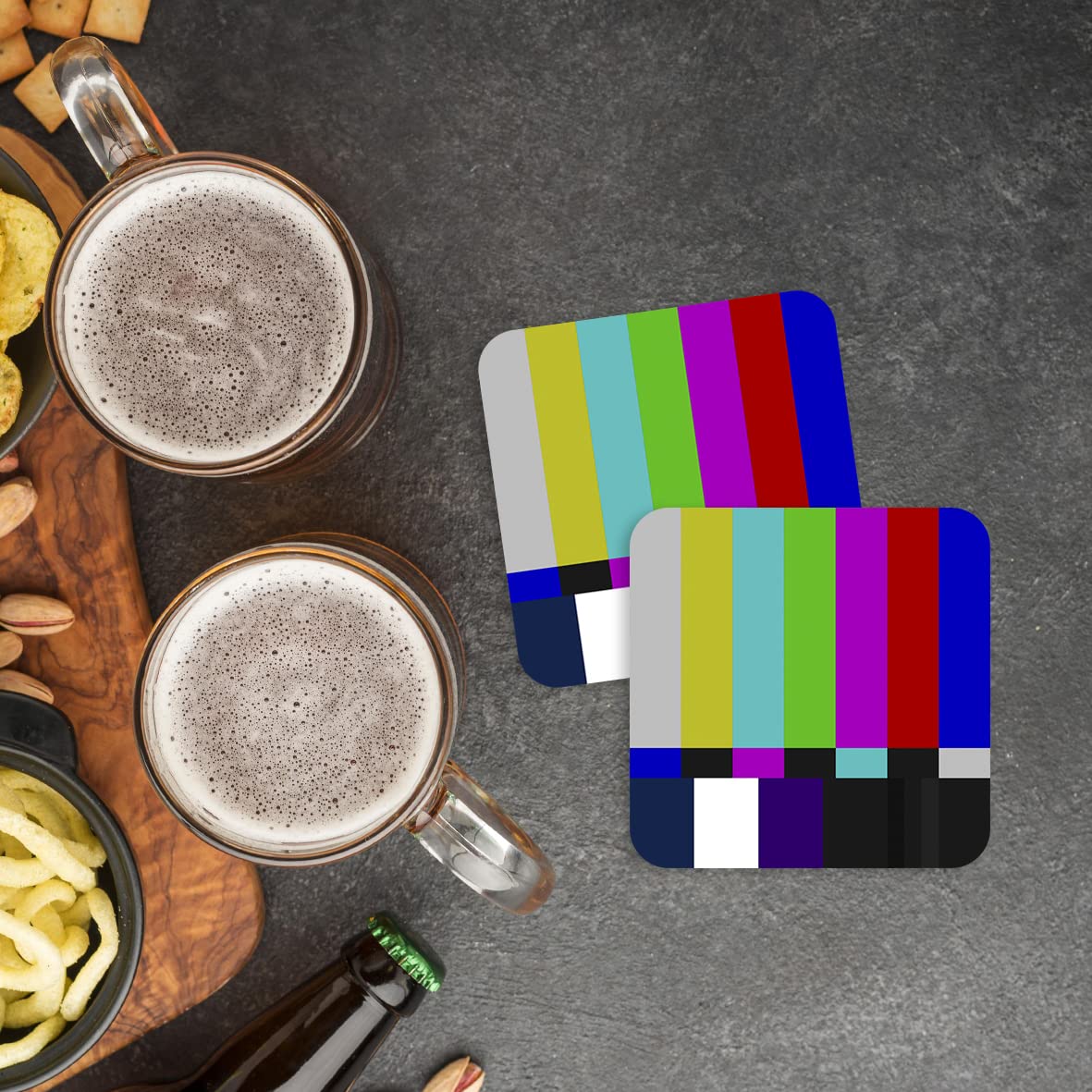 CS600 Colour bar:Television or Screens Broadcaster Novelty Funny Coffee Tea Drink Gift Glossy MDF Wooden Coaster