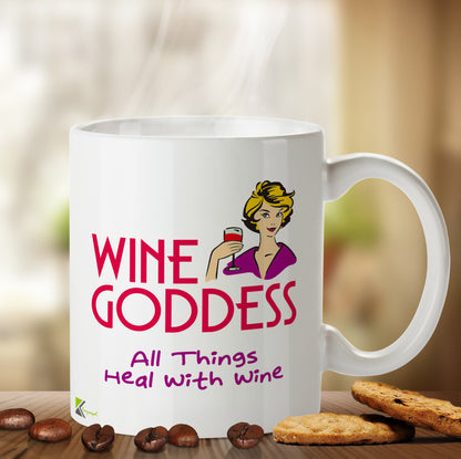 Kruzroyal DZ488 Wine Goddess All Things heal with Wine Funny Novelty Great Gift Idea Coffee Tea Mug