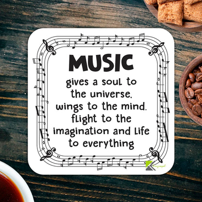 CS968 Music Gives a Soul to The Universe. Wings to The Mind. Flight to The Imagination and Life to Everything. Novelty Funny Coffee Tea Drink Gift Glossy MDF Wooden Coaster