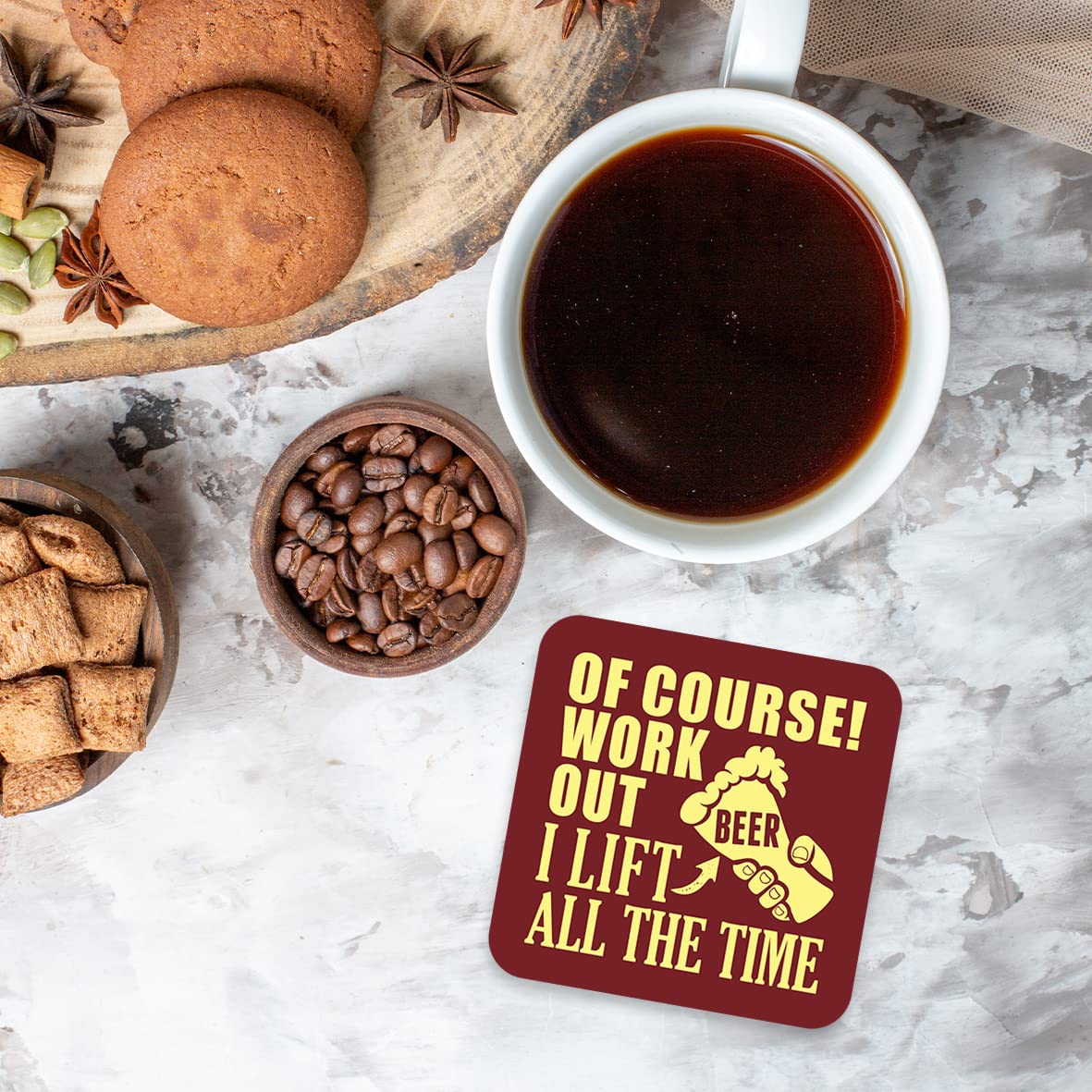 CS659 of Course i Work Out i Lift Beer All The time Novelty Funny Coffee Tea Drink Gift Glossy MDF Wooden Coaster