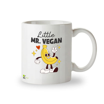 Kruzroyal Little Mr Vegan Mug | Funny Vegan Gift for Men Him | Retro 70s Cartoon Design | 11oz Ceramic Coffee Mug | Dishwasher Microwave Safe