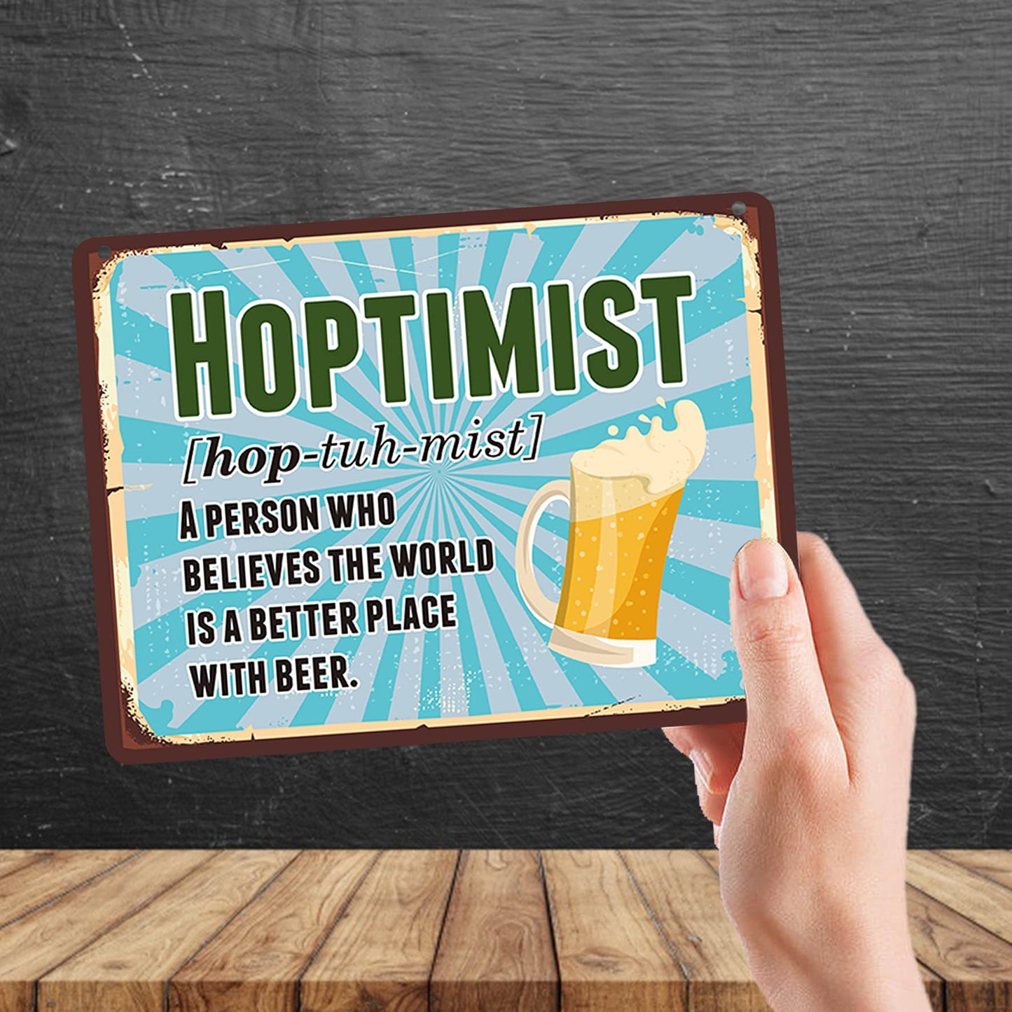 Kruzroyal MP127 Defination : HOPTIMIST Funny Novelty Retro Vintage Metal Wall Sign Plaque 20cm x 15cm