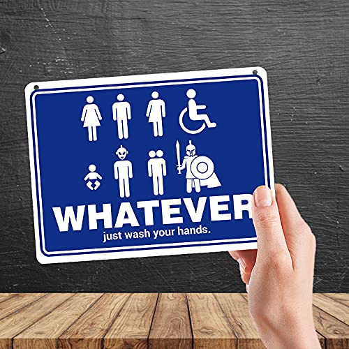 Kruzroyal Whatever Just Wash Your Hands Funny Toilet Sign, All Gender Neutral Washroom Decor Plaque, Decorative Metal Tin Door Sign, 20x15cm