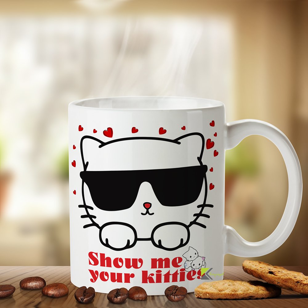 Kruzroyal Show Me Your Kitties Funny Mug, Novelty Coffee Cup, Cat Lover Gift for Women, Men