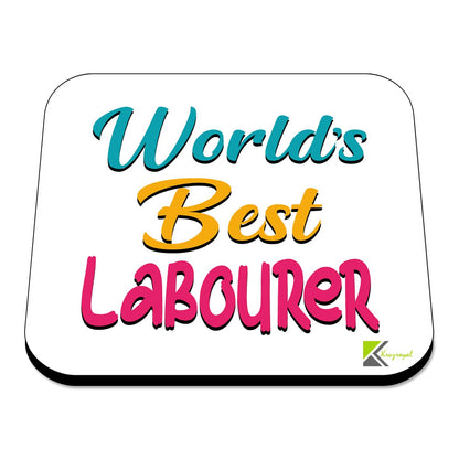 WB073 World's Best Labourer MDF Wooden Coaster by Kruzroyal | Gift for Labourer | Unique Novelty Present | 9cm x 9cm | Coffee Tea MDF Wooden Coaster