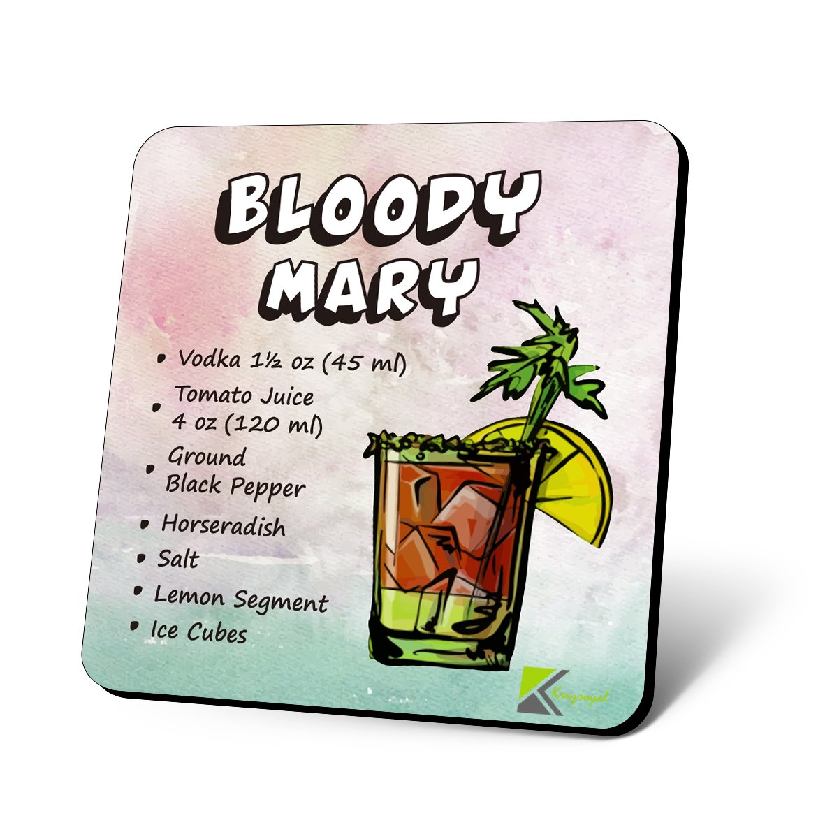 CS692 Drink Recipe Bloody Mary Novelty Funny Coffee Tea Drink Gift Glossy MDF Wooden Coaster