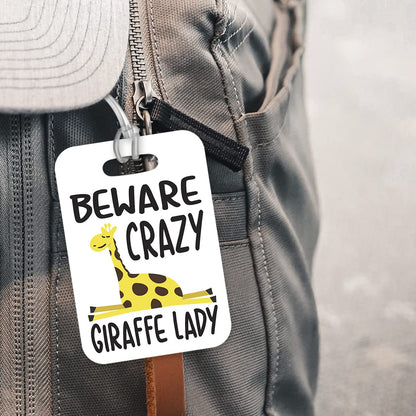 LT122 Beware Crazy Giraffe Lady Novelty Funny Unique Designer Gift Glossy Plastic Suitcase Luggage Tag