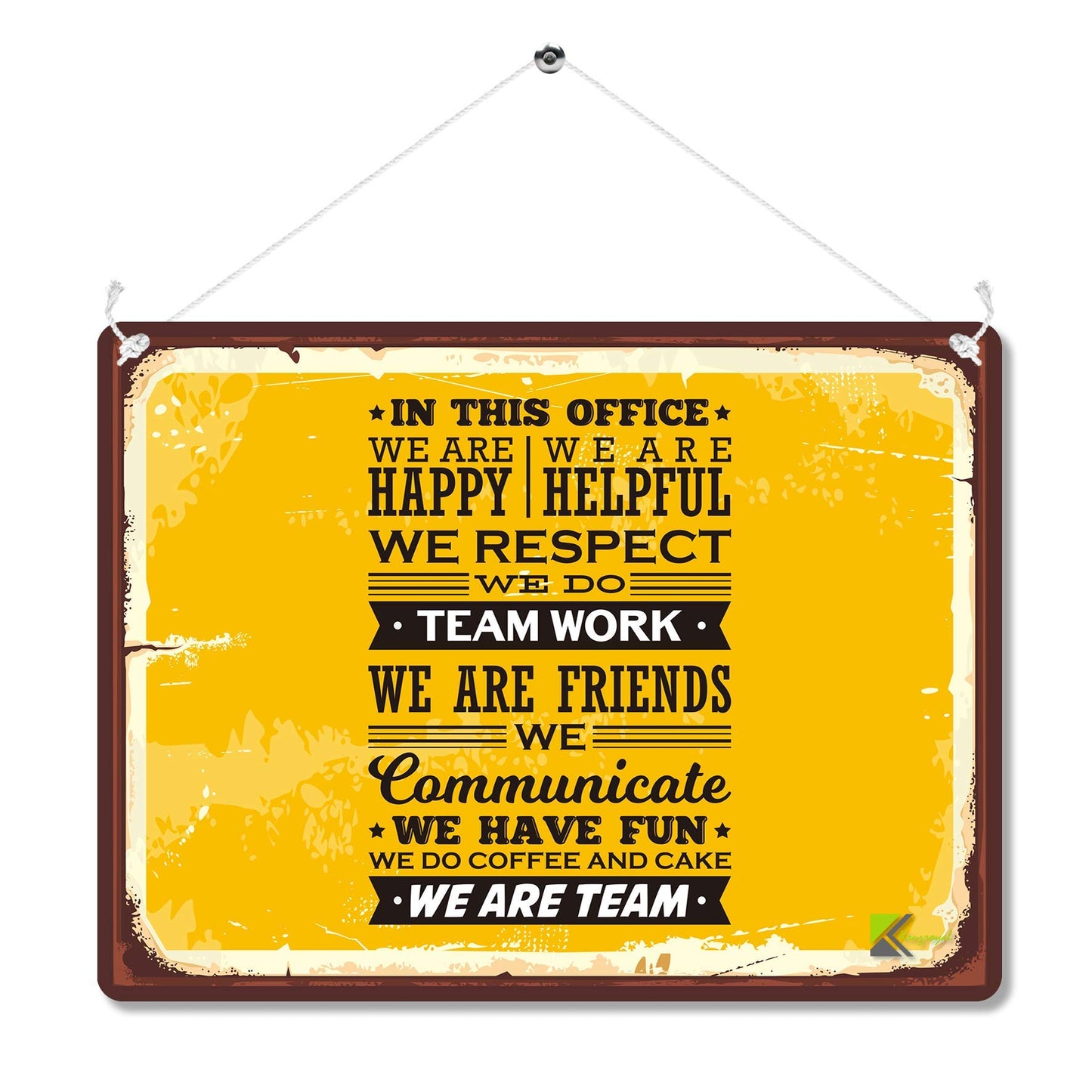 Kruzroyal MP195 In This Office : We are happy, We do teamwork, we are team Funny Novelty Retro Vintage Metal Wall Sign Plaque 20cm x 15cm