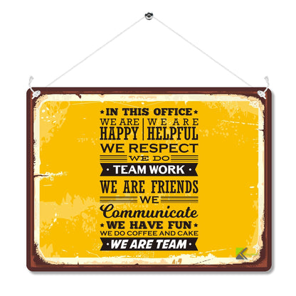 Kruzroyal MP195 In This Office : We are happy, We do teamwork, we are team Funny Novelty Retro Vintage Metal Wall Sign Plaque 20cm x 15cm