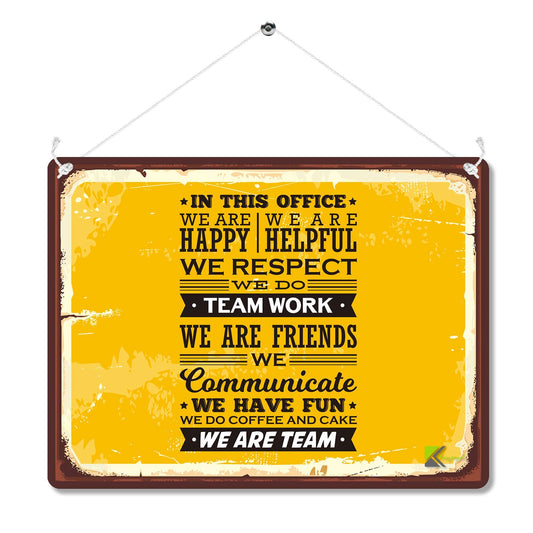 Kruzroyal MP195 In This Office : We are happy, We do teamwork, we are team Funny Novelty Retro Vintage Metal Wall Sign Plaque 20cm x 15cm