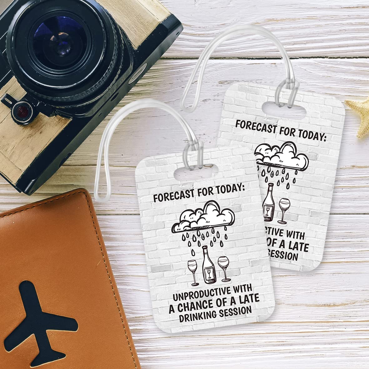 LT297 Forecast for Today: Unproductive with a Chance of a Late Drinking Session Novelty Funny Unique Designer Gift Glossy Plastic Suitcase Luggage Tag