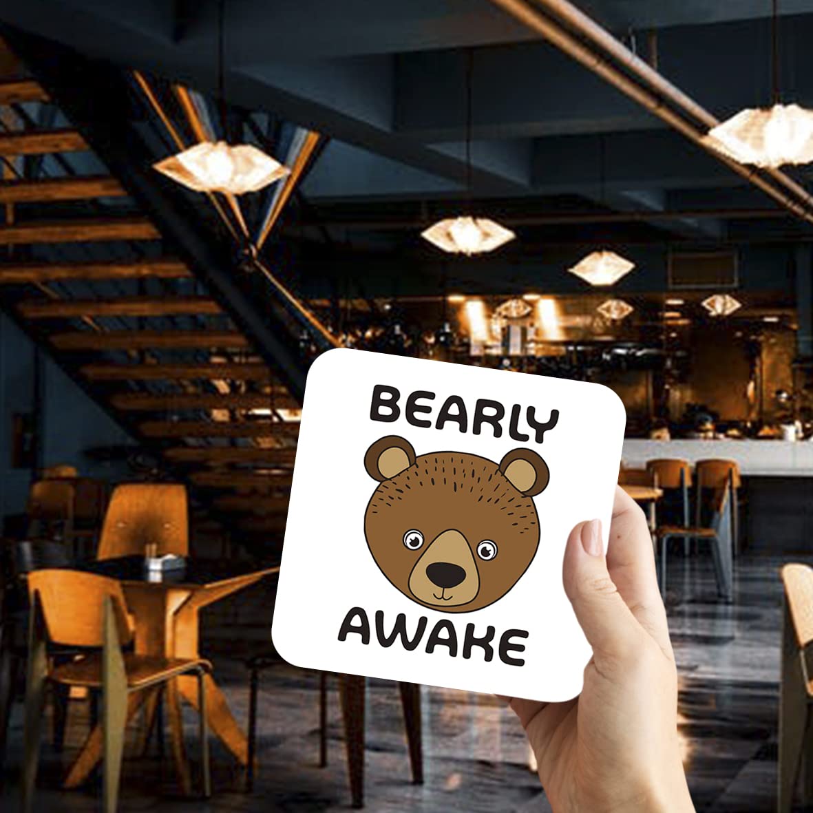 CS701 Bearly Awake Novelty Funny Coffee Tea Drink Gift Glossy MDF Wooden Coaster