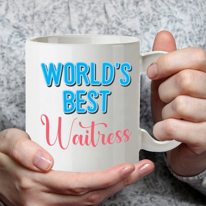 Kruzroyal DZ841 World's Best Waitress Mug 11oz - White Ceramic Coffee & Tea Cup for Server, Waiting Staff - Funny Birthday, Leaving or Thank You Present