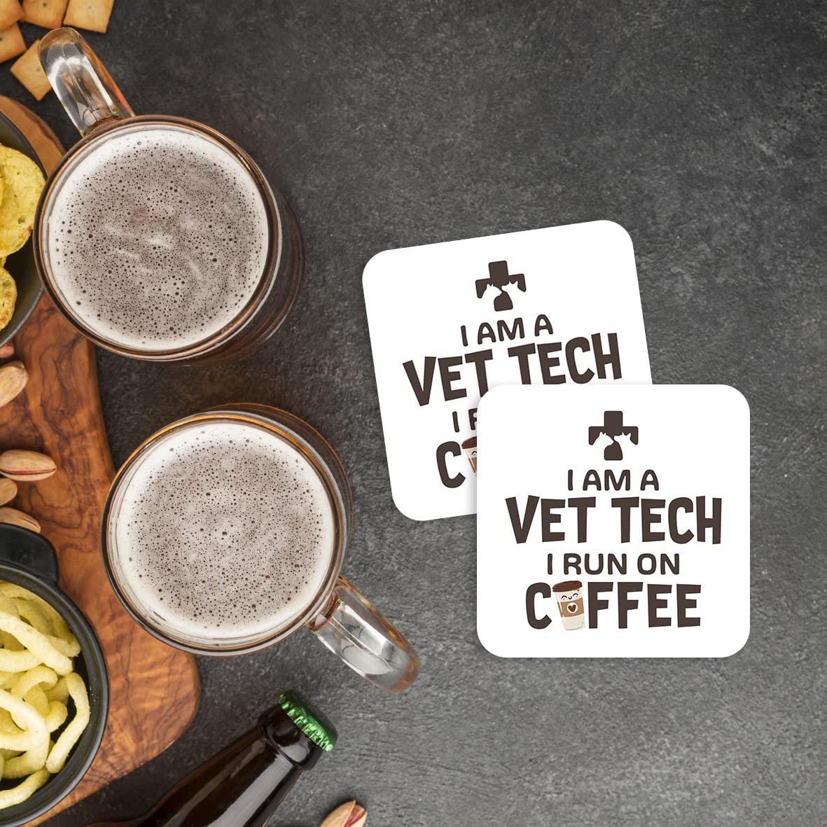 CS797 I am a Vet tech, i Run on Coffee Novelty Funny Coffee Tea Drink Gift Glossy MDF Wooden Coaster