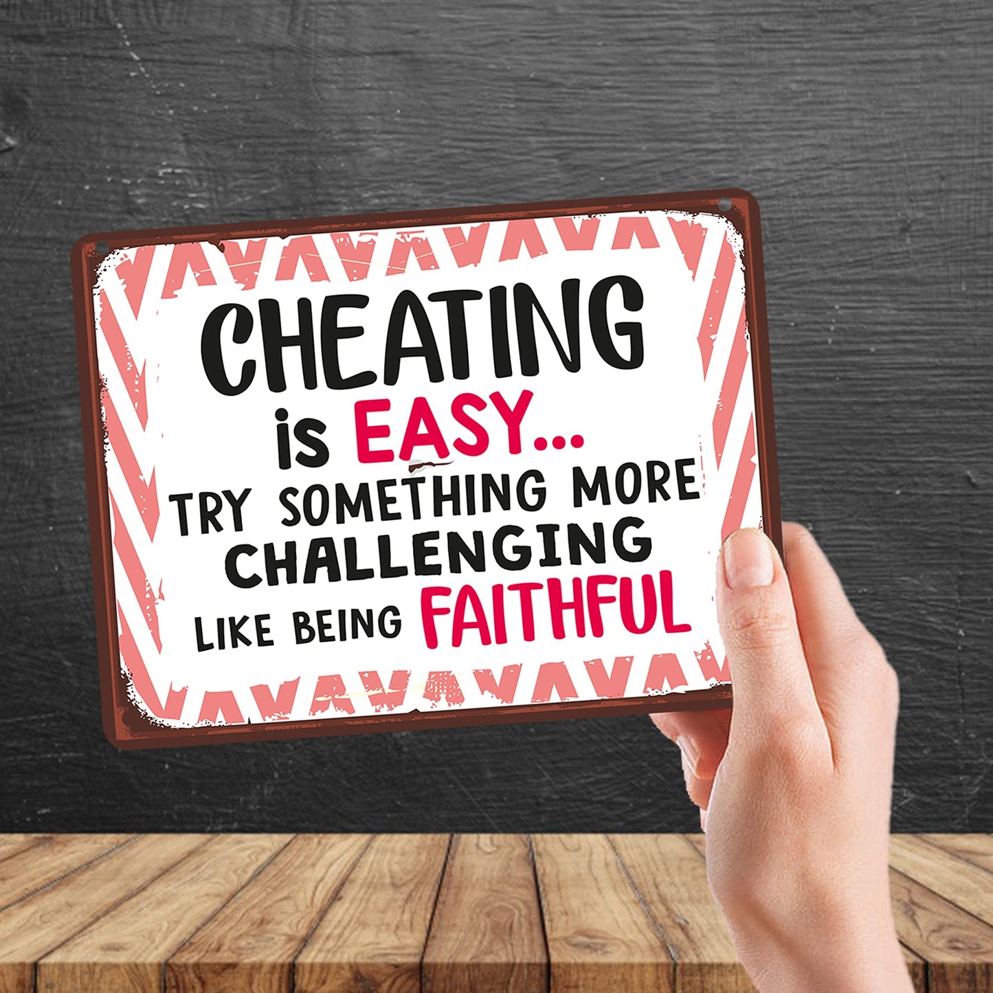 Kruzroyal MP174 Cheating is easy... Try something more challenging like being faithful Funny Novelty Retro Vintage Metal Wall Sign Plaque 20cm x 15cm