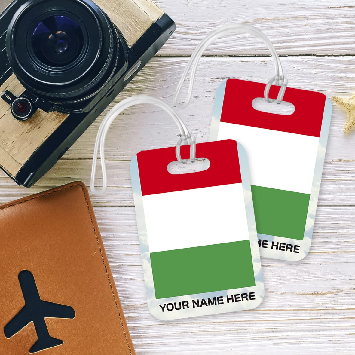 PLT271 Personalised Name with Italy Flag Novelty Funny Unique Designer Gift Glossy Plastic Suitcase Luggage Tag