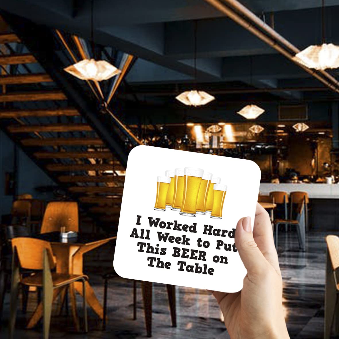 CS533 I Worked Hard All Week to Put This Beer on The Table Novelty Funny Coffee Tea Drink Gift Glossy MDF Wooden Coaster