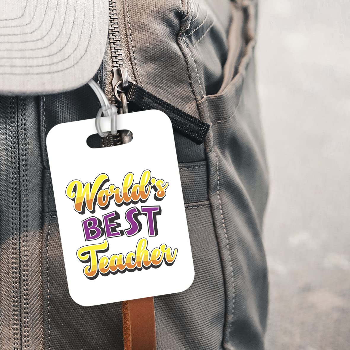 LT433 World's Best Teacher Novelty Funny Unique Designer Gift, Suitcase, Glossy Plastic Luggage Tag for Teacher