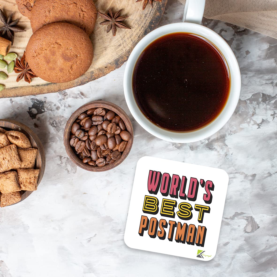 WB011 World's Best Postman MDF Wooden Coaster by Kruzroyal | Gift for Postman| Unique Novelty Present | 9cm x 9cm | Coffee Tea MDF Wooden Coaster