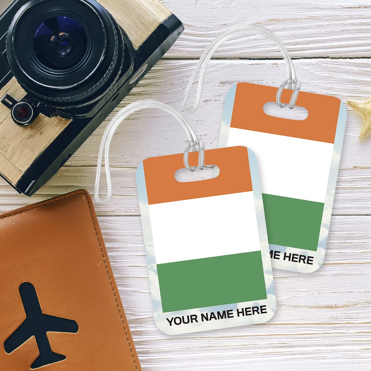 PLT272 Personalised Name with Ireland Flag Novelty Funny Unique Designer Gift Glossy Plastic Suitcase Luggage Tag