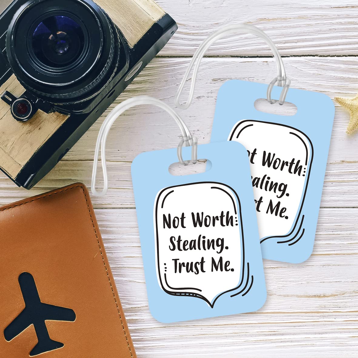 LT053 Not Worth Stealing Trust Me Novelty Funny Unique Designer Gift Glossy Plastic Suitcase Luggage Tag