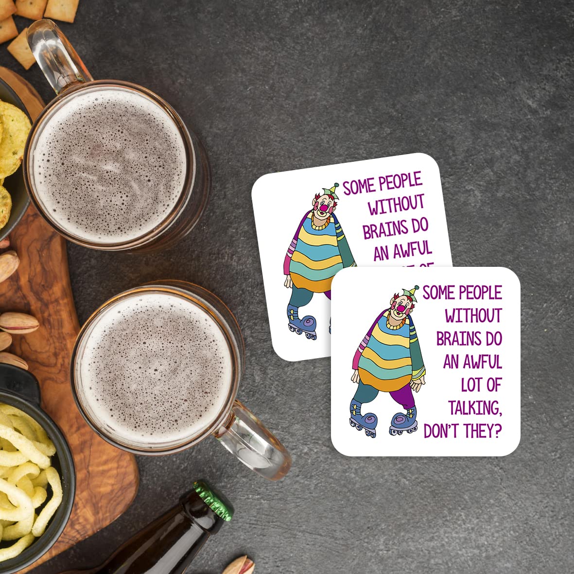 CS534 Some People Without Brains do an Awful lot of Talking, Don't They? Novelty Funny Coffee Tea Drink Gift Glossy MDF Wooden Coaster