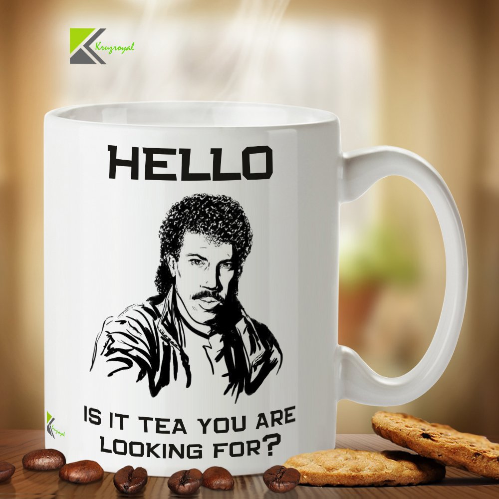 Kruzroyal Funny Hello is It Tea You're Looking for Mug - 80s Music Pun Gift for Men & Women - Novelty Birthday, Secret Santa or Christmas Gift for Mum, Dad, Colleague -11oz Ceramic Coffee Cup