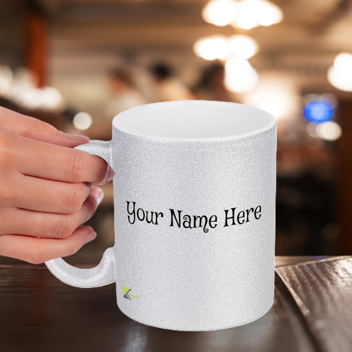 Kruzroyal Personalised Gold/Silver Glitter Mug, Customisable Name 11OZ Ceramic Mug