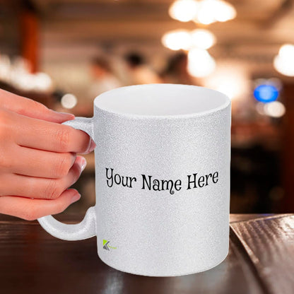 Kruzroyal Personalised Gold/Silver Glitter Mug, Customisable Name 11OZ Ceramic Mug