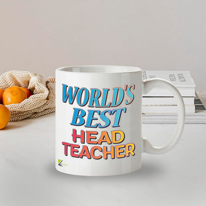 Kruzroyal DZ847 World's Best Head Teacher Mug 11oz - White Ceramic Cup for Headmaster, Headmistress - End of Year, Leaving or Thank You Present