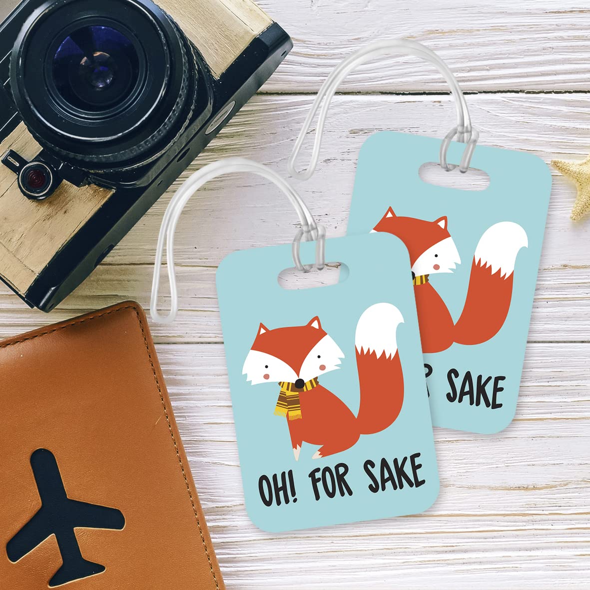 LT127 Oh! for Fox Sake Novelty Funny Unique Designer Gift Glossy Plastic Suitcase Luggage Tag