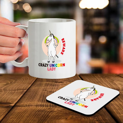 Kruzroyal SM041 Beware Crazy Unicorn Lady - 11OZ Mug & Matching Coaster Set
